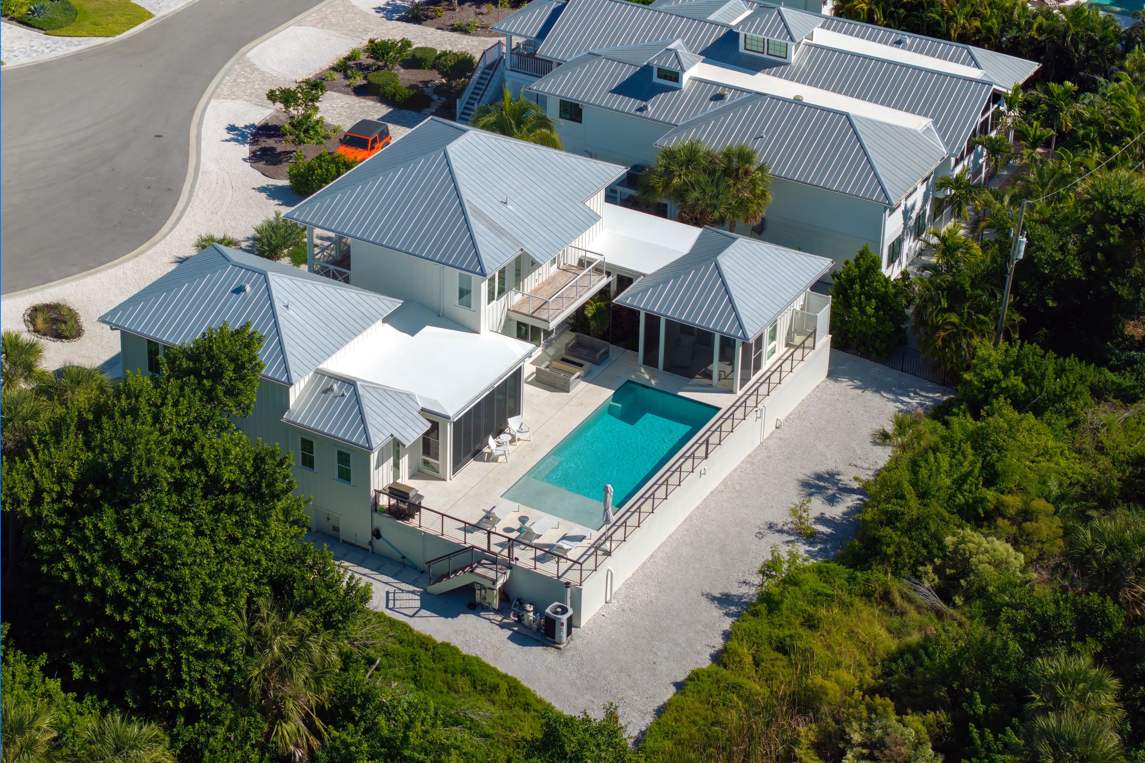 Wealthy neighborhood with expensive waterfront houses in southern Florida.