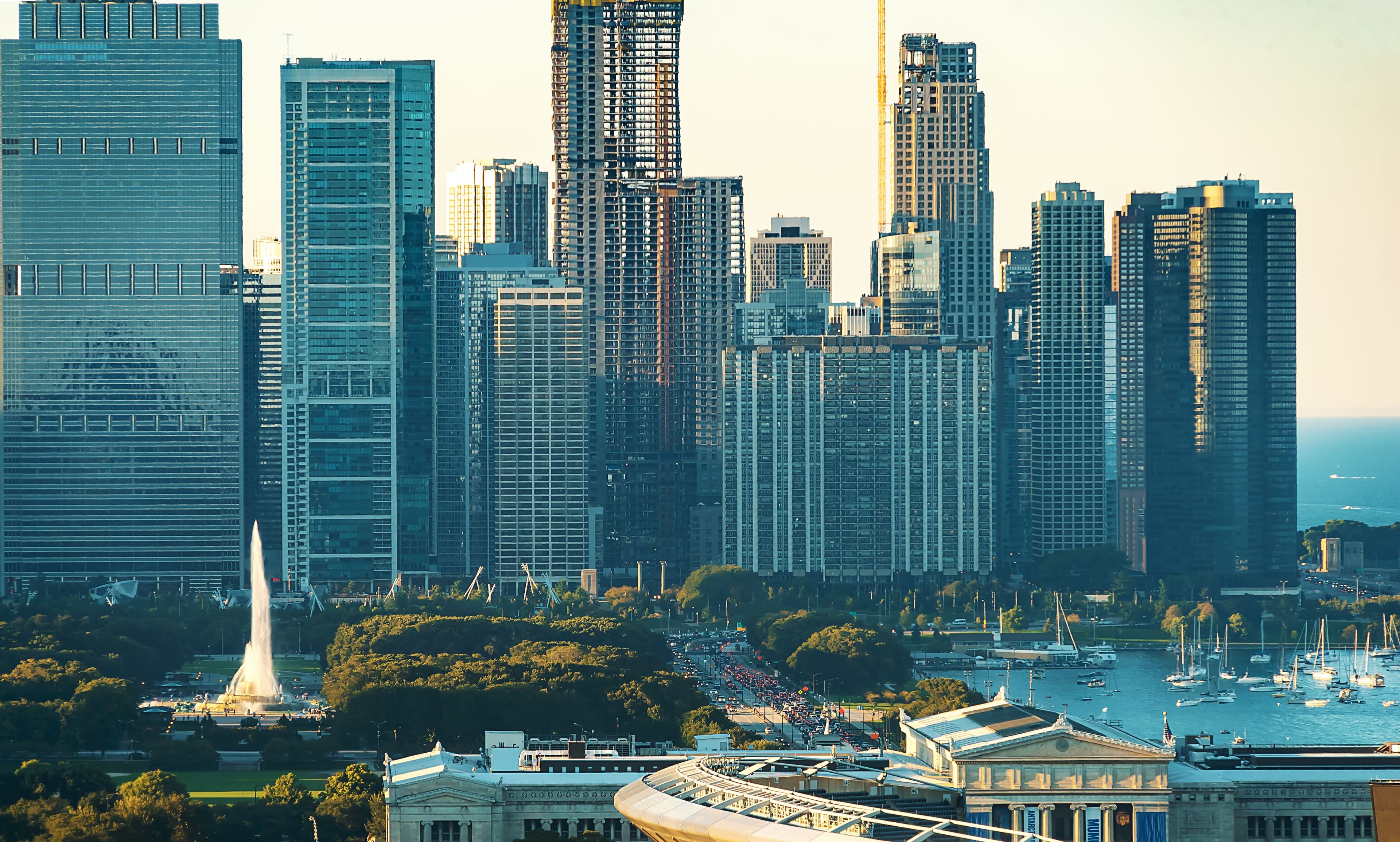 Chicago Skyline Skyscrapers And Cityscape During Late Afternoon
