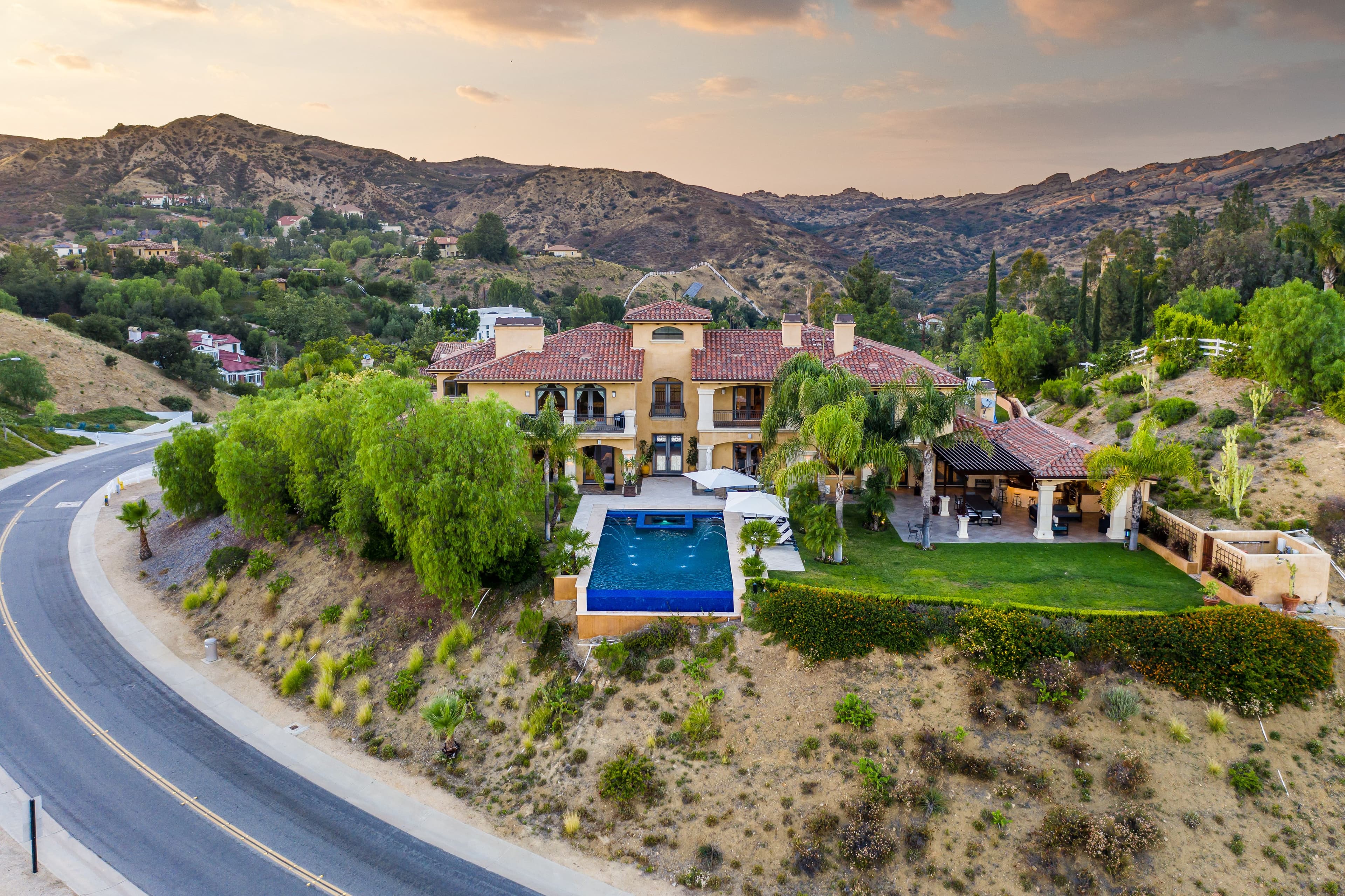 Exterior view of a luxurious home in Hidden Hills, California.